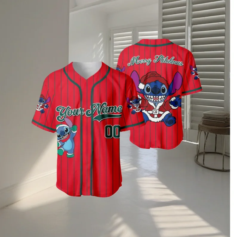 Disney Interstellar Baby Stitch 2025 Christmas Limited Edition Baseball Jacket Men's and Women's Fashion Trend Sports T-shirt