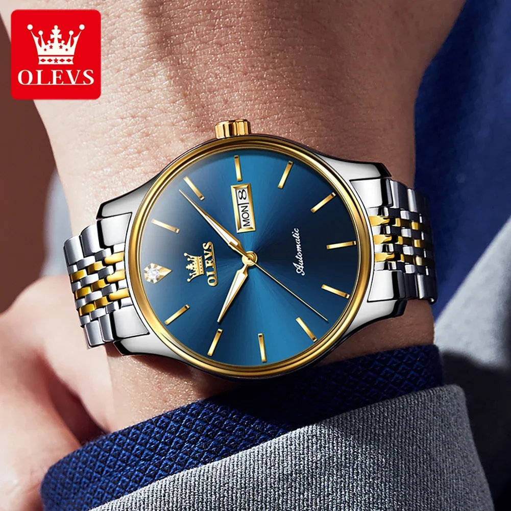 OLEVS 9960 Men's Watch Luxury Brand Men's Automatic Mechanical Watch Original Fashion Dual Calendar Waterproof Luminescent Watch