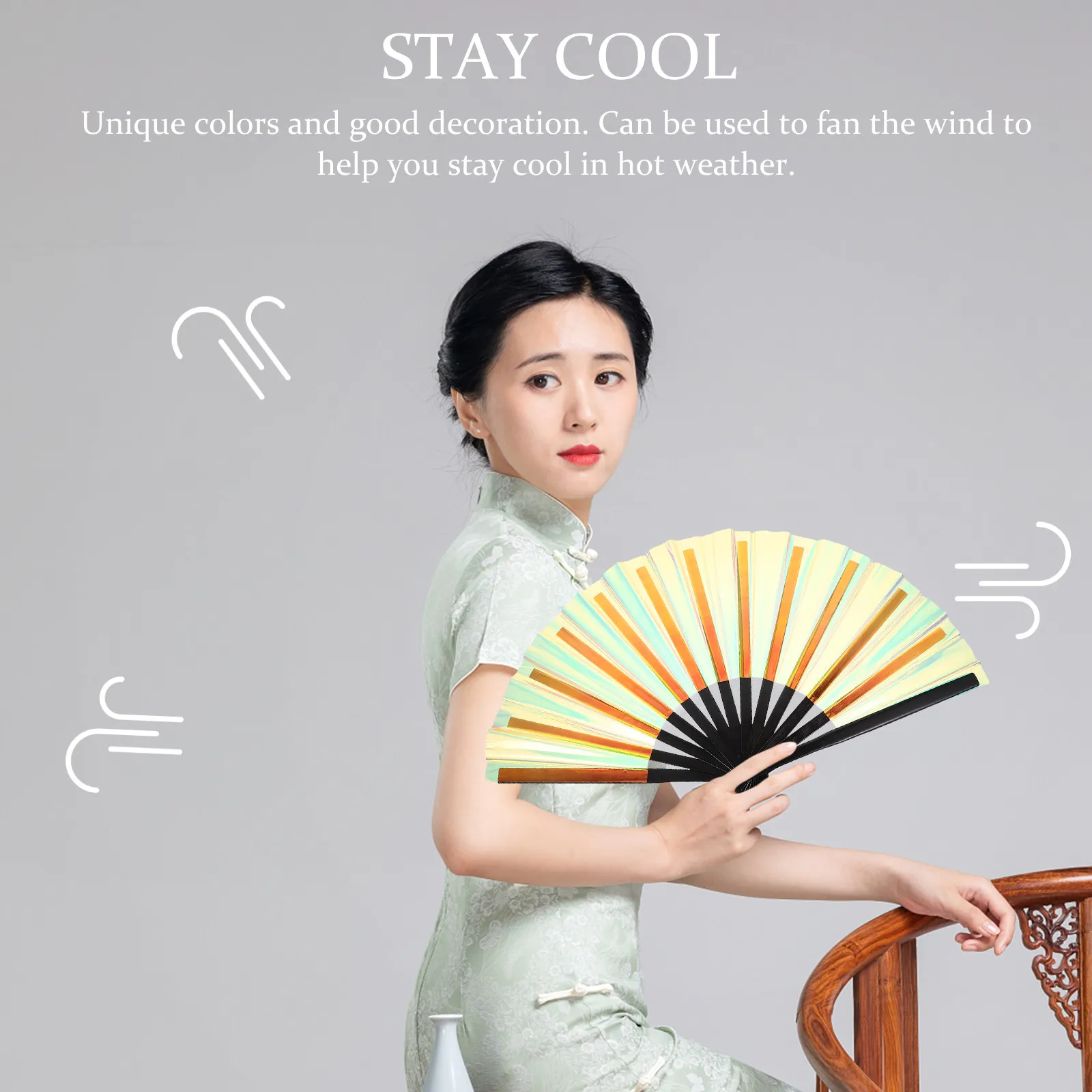 Iridescent Folding Fan Chinese Style Lightweight Portable Hand Fan for Party, Performance & Photo Prop
