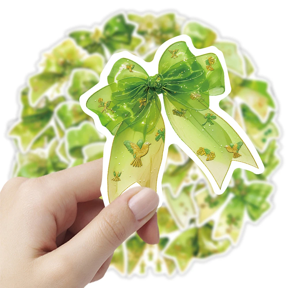 

10/30/54pcs Cute Fresh Style Green Bow Stickers Aesthetic Cartoon Sticker DIY Phone Suitcase Notebook Creative Decals Wholesale