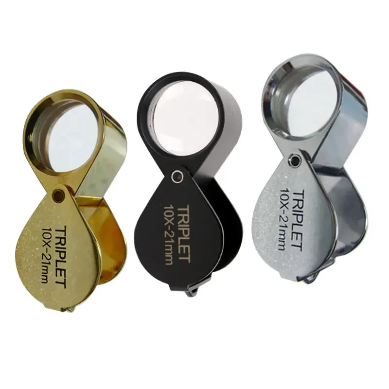 10X Large-caliber Folding Jewelry Magnifying Glass Portable Hand-held Magnifying Glass Pocket Magnifier Silver Gold Black