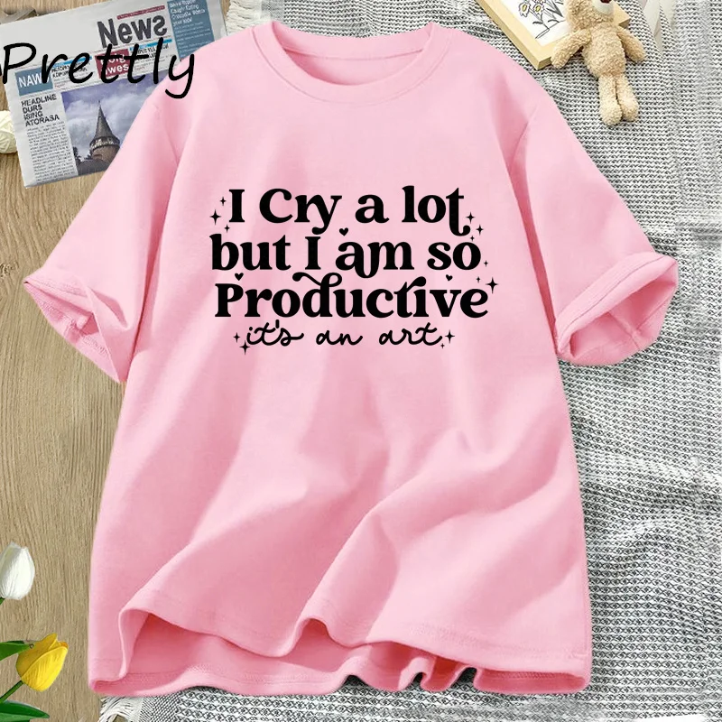 I Cry A Lot But I Am So Productive T Shirt Women Mental Health Music Apparel Y2K TTPD T-shirt Cotton Tshirt Womens Clothing