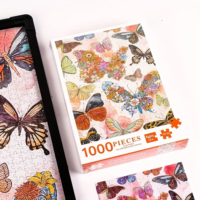 Puzzle a farfalla da 1000 pezzi: design ad acquerello vibrante, puzzle di carta 70x50 cm per arte decorativa da parete per adulti