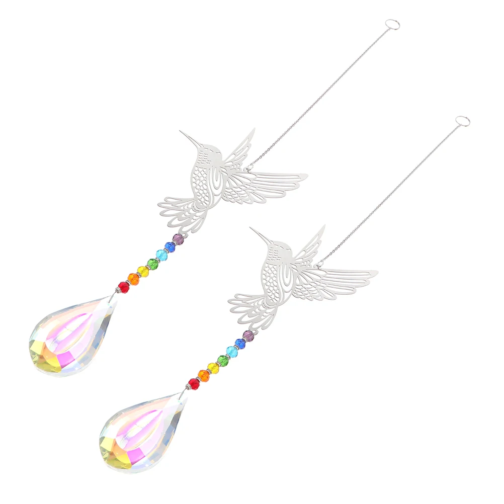 2 قطعة الطائر الطنان معلقة حلية الشمس الماسكون للنوافذ الكريستال ديكور عاكس ضوء ملون نافذة داخلية الجدار الشنق