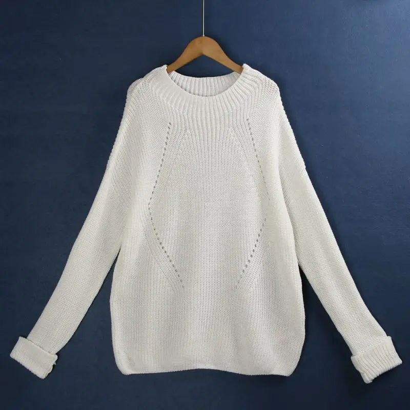 

Pure Color Knitted Sweater Long Sve Overhead Autumn Winter White Inner Match Elastic Versatile Large Size Commute Sle