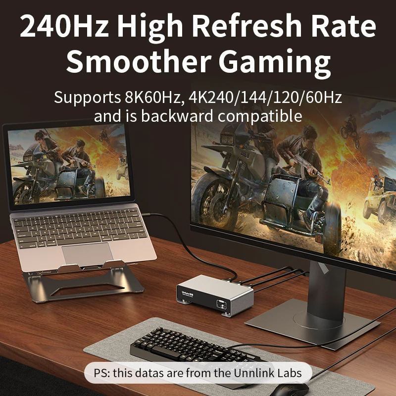Unnlink 8K60Hz DisplayPort Switch 2 Port 4K 240Hz DP 1.4 Switch 2x1 for Desktop PC Laptop to Monitor TV 4K120Hz, 2K180Hz/165Hz