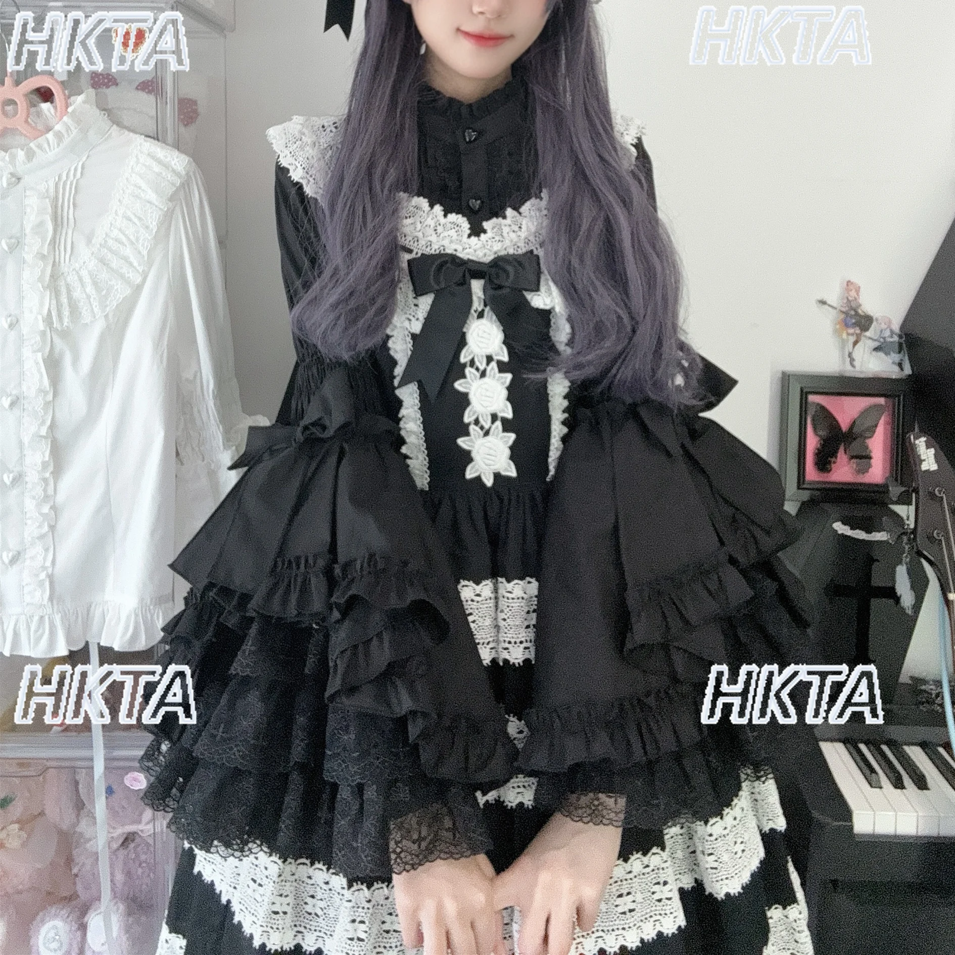 Lolita Kawaii Blouse Horn Long Sleeved Base Slim Inner White Shirt Women Sweet Lolita Girl Versatile Lace Fungus Edge Bow Blusas