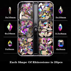 6 Grids Crystal AB Mixed Shapes Nails Rhinestones Flatback Glass Diamond Jewelry Making Beads for DIY Nail Art 3D Decoration