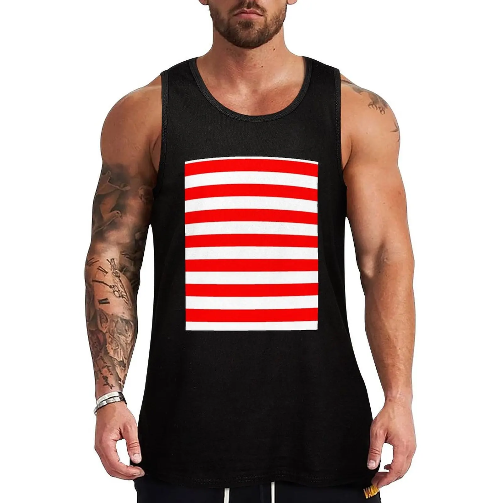 Red and White Horizontal Stripes Tank Top Abstract Graphic Tank Top Art Print Sleeveless