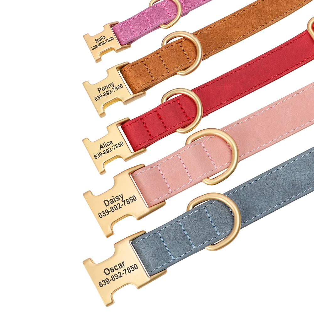 Personalisiertes Hundehalsband, PU-Leder, Hundehalsbänder, kostenlose individuelle Haustier-Halskette mit Metallschnalle für kleine, mittelgroße und große Hunde, Pitbull, Bulldogge – Detail 12