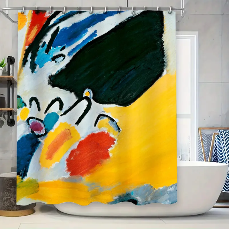

Abstract Colorful Bathroom Shower Curtain Decor Modern Watercolor Blue Yellow Red Orange Black Print Fabric Waterproof Rug Liner