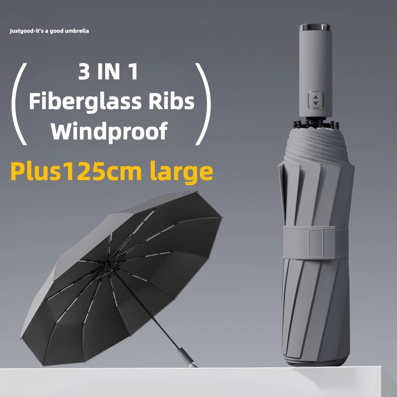 Windproof Folding Automatic Umbrella, 125CM Enlarged Umbrella Surface, UV Protection UPF50+ Sun and Rain Umbrella for Man Women