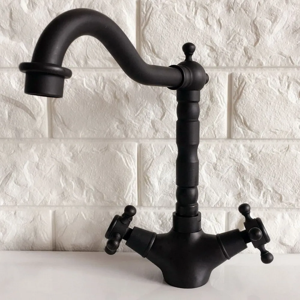 

Black Oil Rubbed Bronze Dual Cross Handle Bath Kitchen Basin Faucets Deck Mounted Hot&Cold Water Mixer Basin sink Taps Lnf342