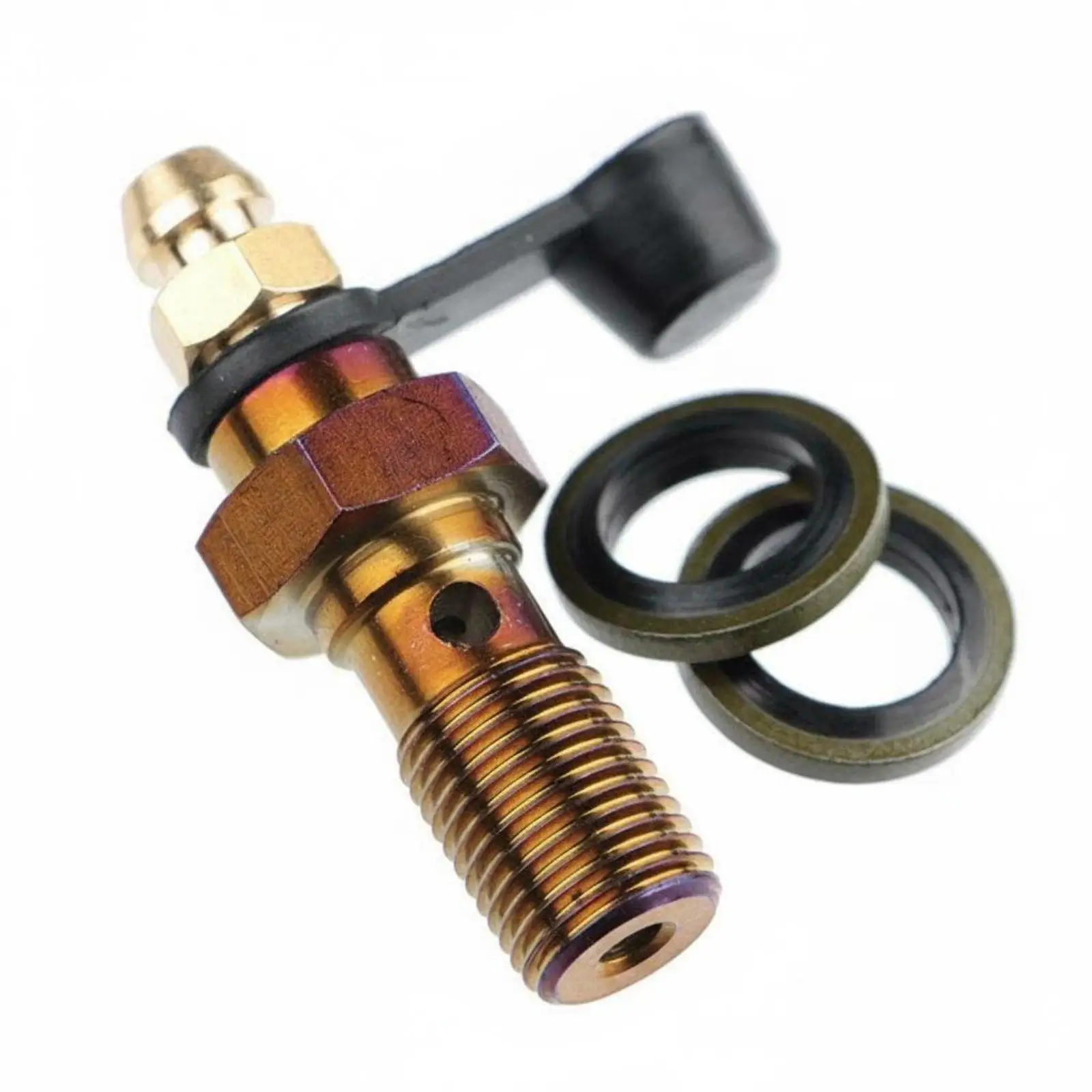 Motorcycle Hydraulic Brake Caliper Bleed Valve Screw with Copper Washers for Secure Leak Tight Brake System Repair