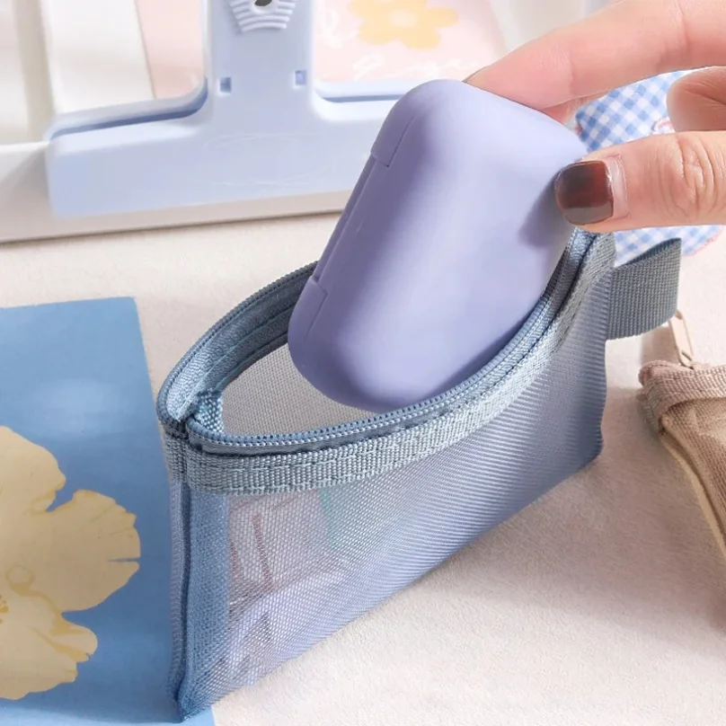 1PC Draagbare Mini Rits Mesh Opbergtas Nieuwe Portemonnee Kleine Vierkante Mesh Portemonnee Reisopslag Draagtas met Ritssluiting