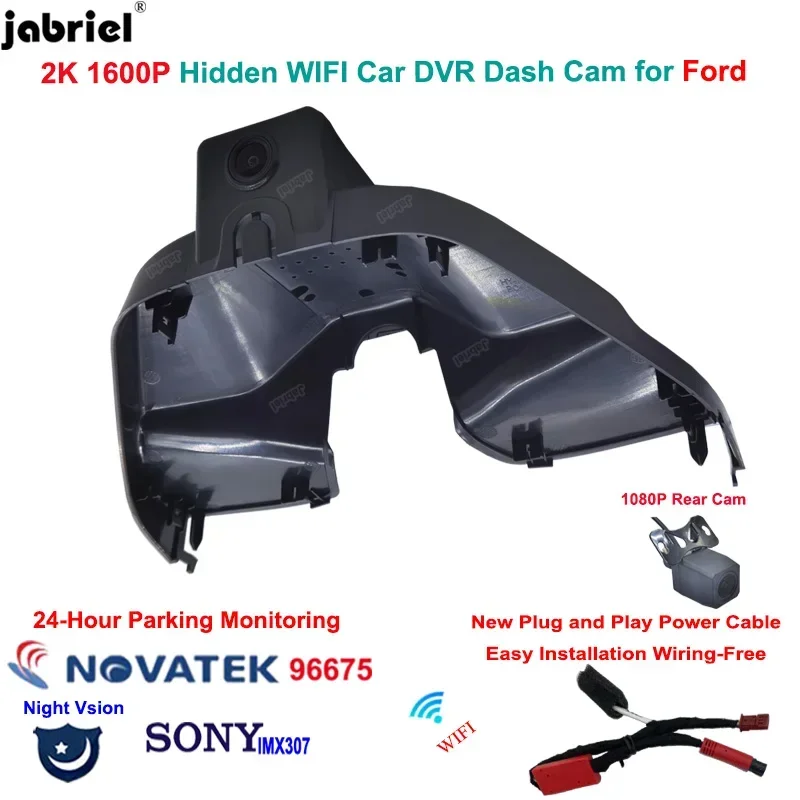 

Jabriel For Ford Mondeo EVOS For Lincoln Z 2022 2023 2024 New Plug and Play Dash Cam Camera Wifi 2K 1600P Car DVR Video Recorder