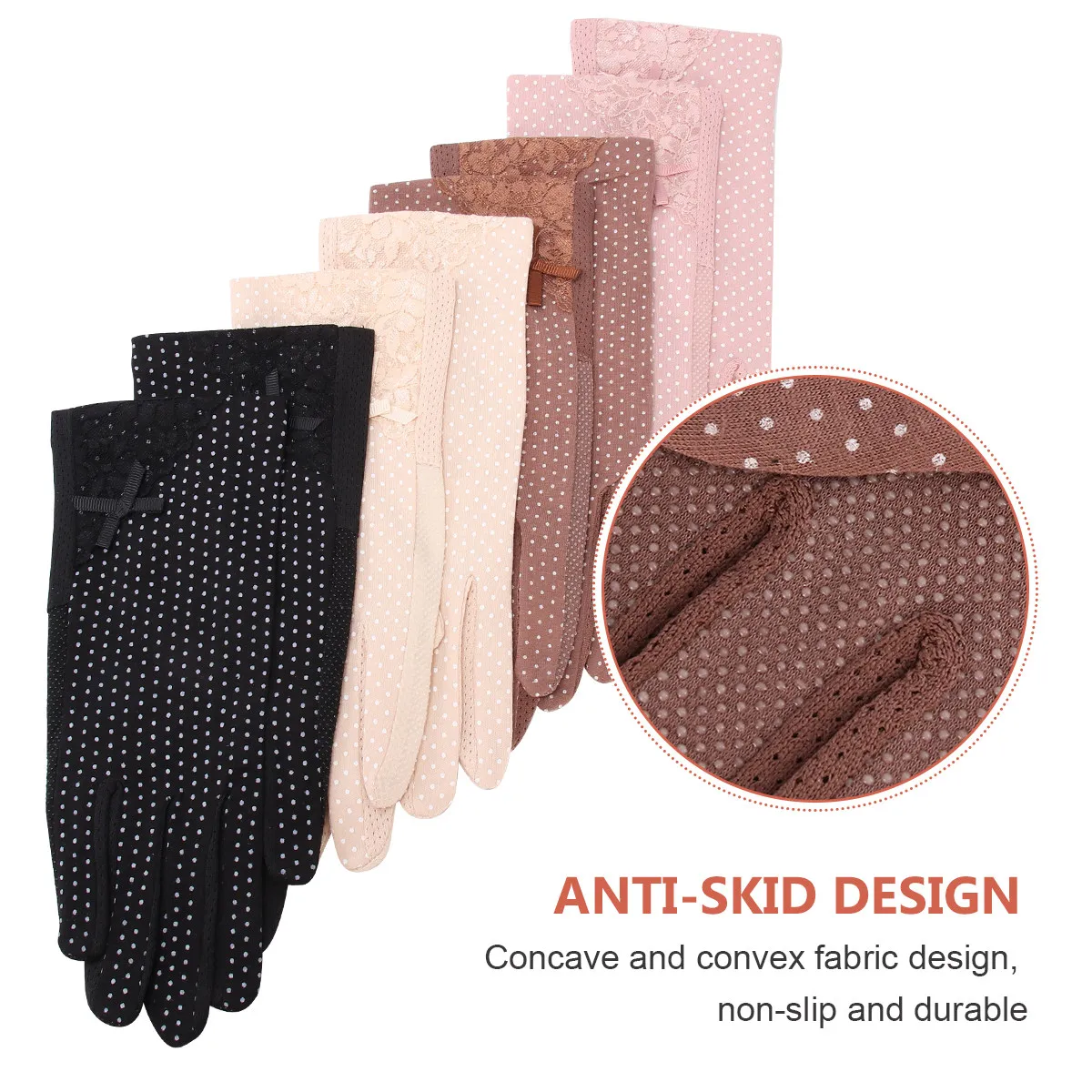 

4Pairs Sun Block Lace Gloves Thin Breathable Uv Protection Summer Gloves Riding Hiking Fishing Mittens Female Black Beige Coffee