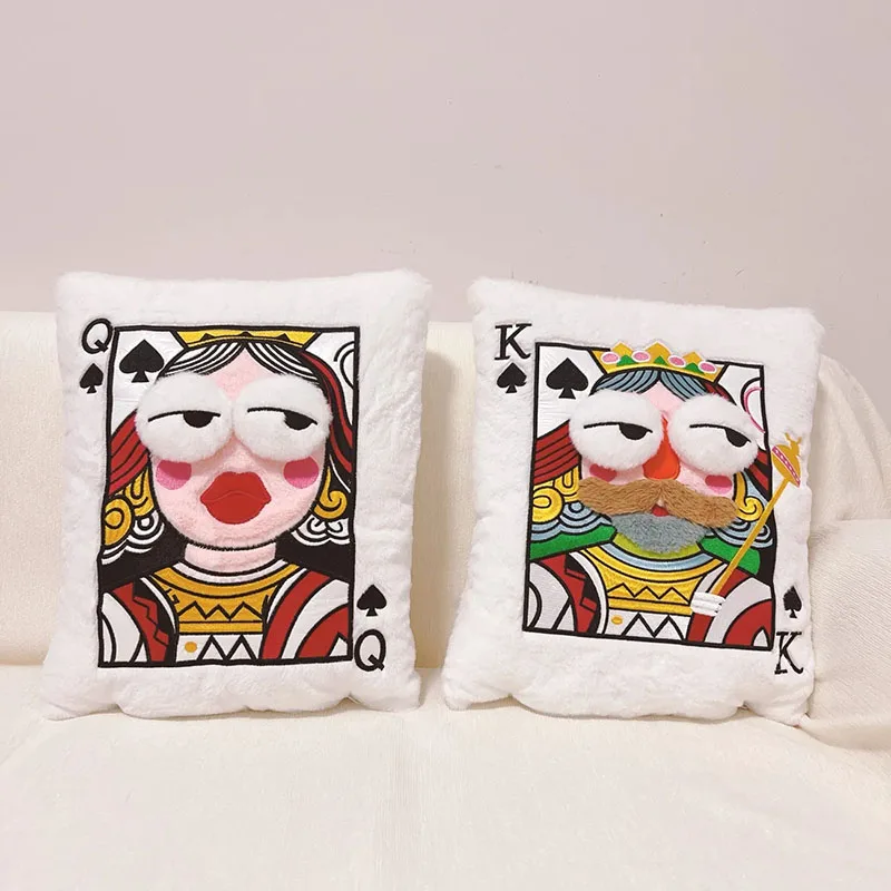 Creative Poker King Queen Plush Pillow Cushion Soft Stuffed Throw Pillow Plush Doll Home Sofa Bedroom Living Decor Unique Gift