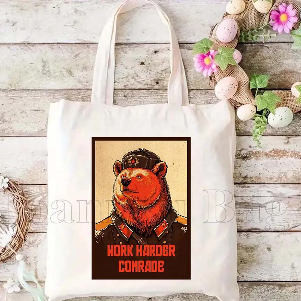 

Cute Russian Girl Soviet Russia Flag Moscow Gift Upgraded Sport Tote Bag Handbag Large Capacity Trendy Cotton Durable Canvas Bag
