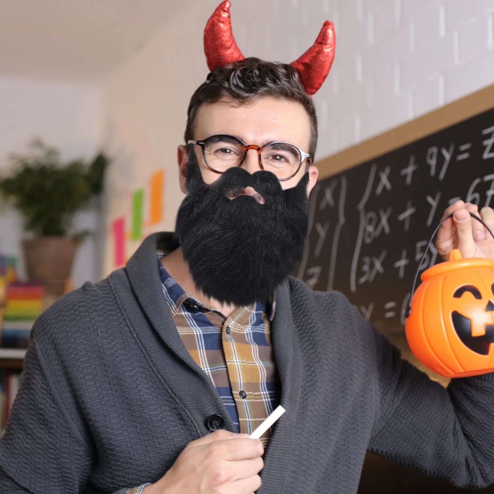 4 pezzi di barba finta puntelli barbe di Halloween baffi artificiali per il viso per costume uomo falso verde