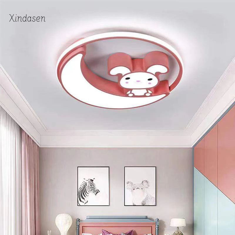 Kawaii Rabbit Moon Led Ceiling Lights For Kids Room Boy Girl Bedroom Study Cartoon Cute Pink Chandelier Princess Child Room Lamp