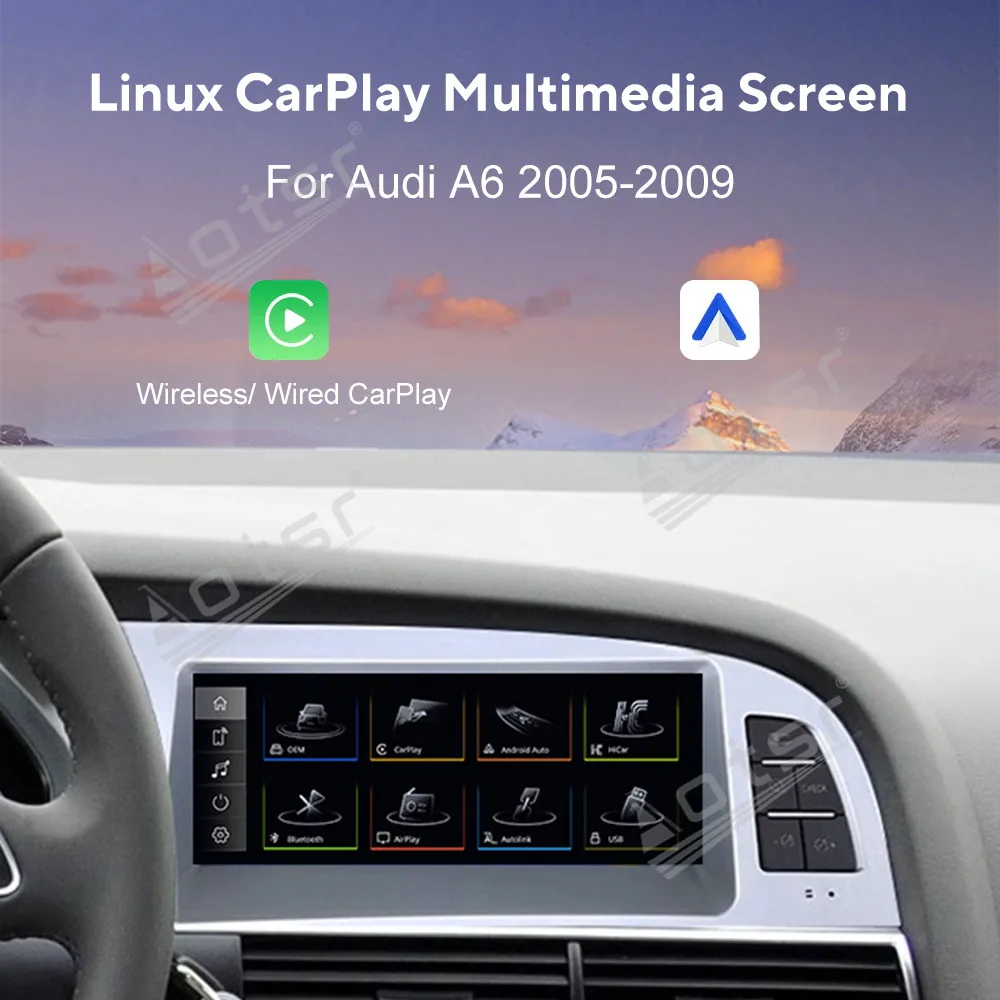 8.8 Inch Carplay Android 13 For Audi A6 Base Trim 2005-2009 Gps Navigation Car Radio Touch screen Stereo Auto Head Unit