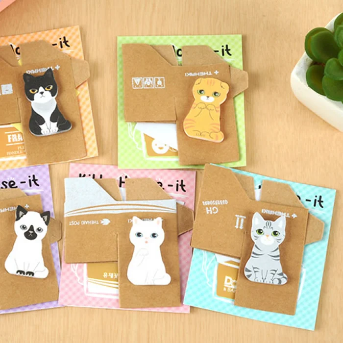 30 Pcs Cute Kitty Sticky Notes Cat Memo Pads Animal Page Flags BookMarkers Cartoon Sticky Note For Kids Office School Classroom