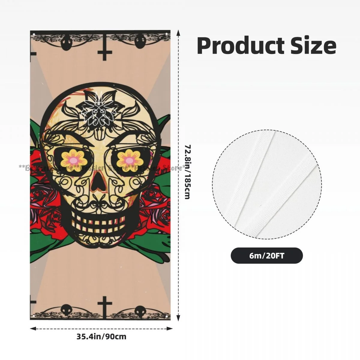 Mexican Romantic Sugar Skull With Rose Spooky Halloween Horror Mystic Themed Image door cover decorations holiday party supplies