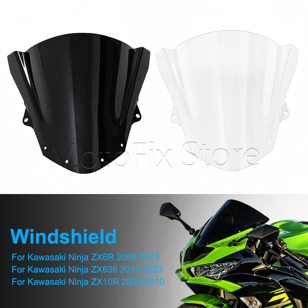 

Motorcycle Windshield Windscreen Double Bubble Wind Deflector For Kawasaki Ninja ZX6R ZX636 ZX10R ZX 6R ZX 10R 2008-2023