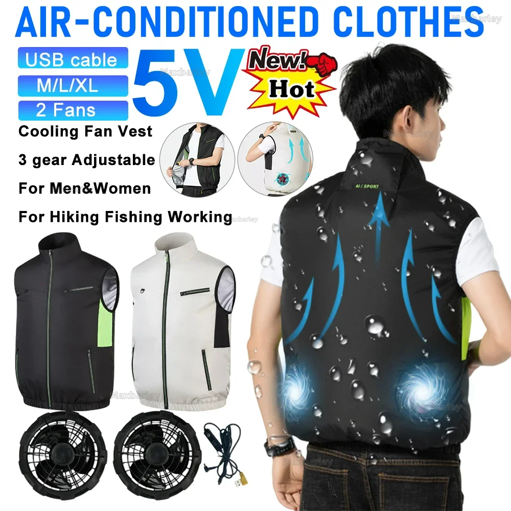 

Refrigeration Fan Vest Men Summer Electric Air Conditioning Clothes Fishing Heatstroke Workwear Body Cooling Sleeveless Jacket