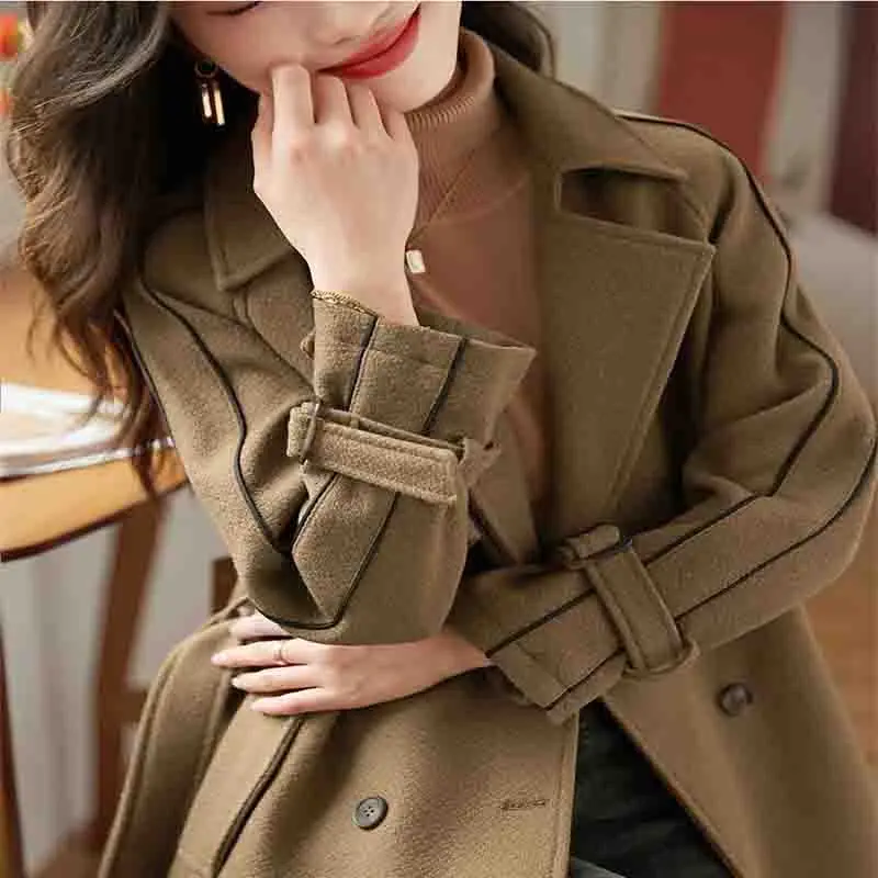 

Spring 2024 Female New Appear Thin Versatile Splicing Woolen Woolen Fabric Jacket Women Korean Woolen Woolen Fabric Tops Coat