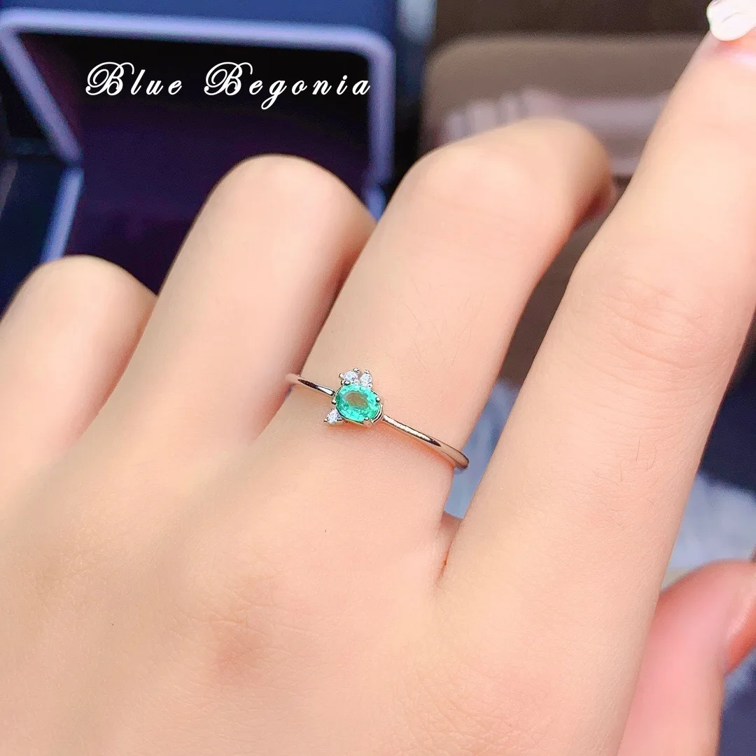 

Fashion 100% Natural Emerald Ring for Woman 3mm*4mm Gemstone Rings for Party Wedding 925 Silver