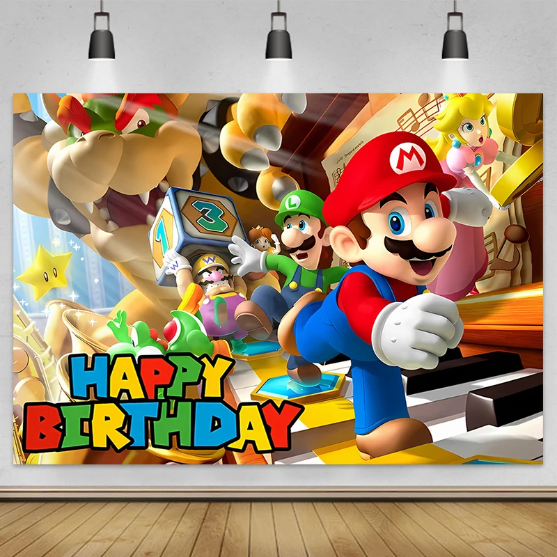 Super Mario Bros. Fondo fotográfico decorativo para fiesta de cumpleaños de niños, pancarta para Baby Shower, accesorios para estudio fotográfico