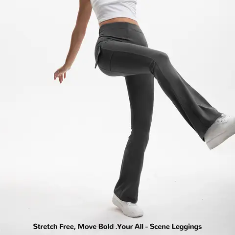 3 st högmidjade, magkontrollerade bootcut-yogabyxor med fickor, stretchig träningsbyxa med naken känsla och casual look 8 best sales yogabyxor - №6