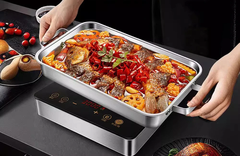 

Grilled fish plate, rectangular, household, stainless steel, extra thick, induction cooker pot