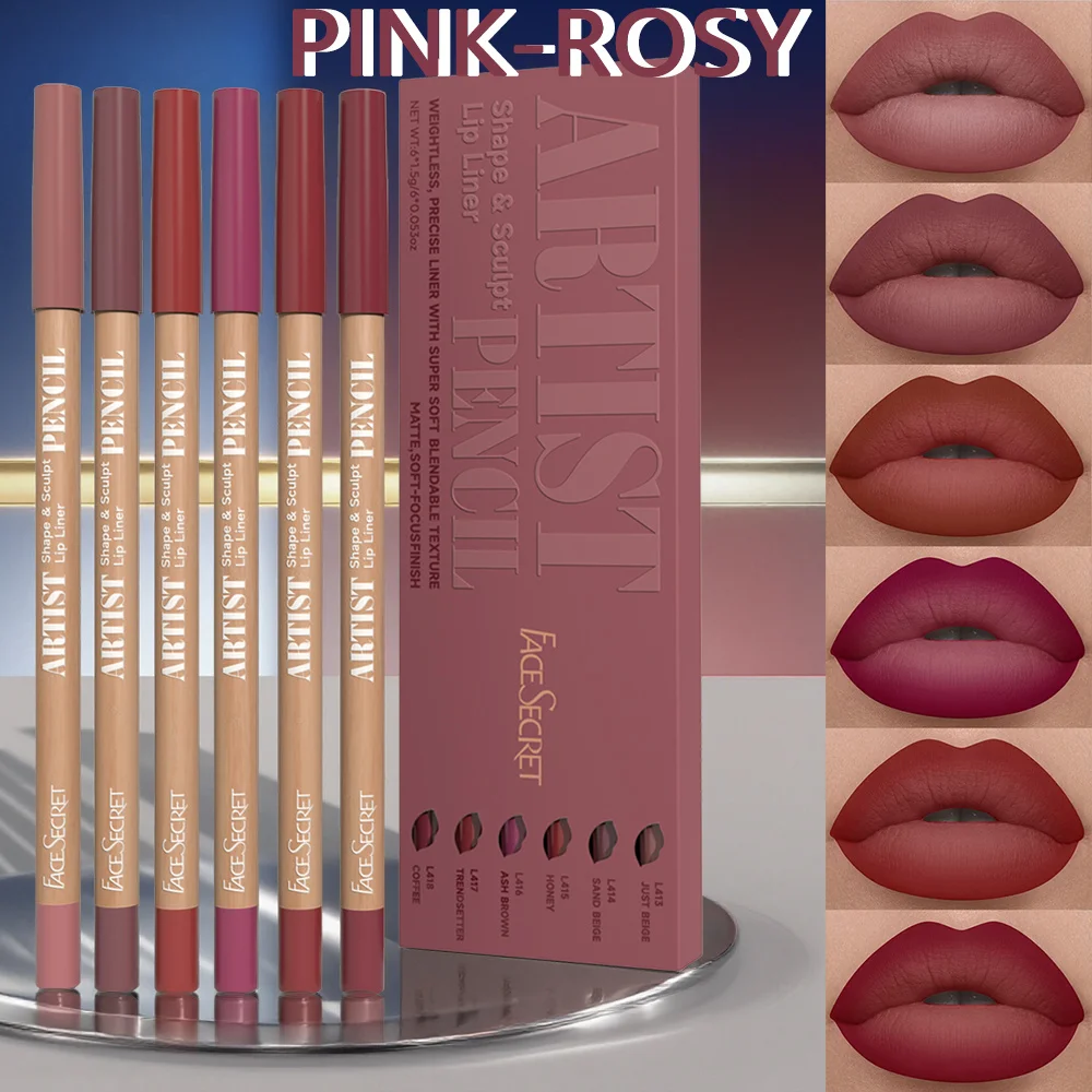 6 Pcs/set Nude Lip Liner Makeup Set Natural and Long lasting Waterproof Matte Lip Combo Lip Liner Suitable for Daily Makeup