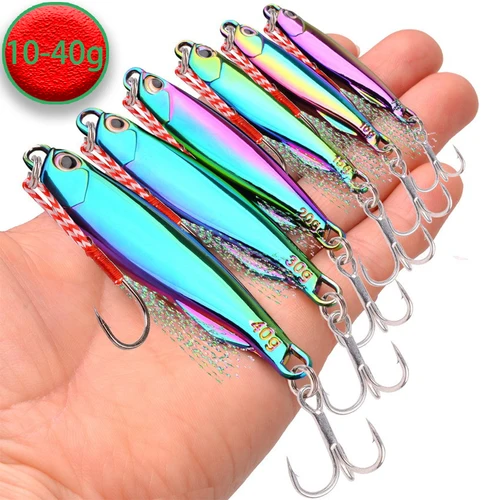 1 Uds. Cuchara de plantilla fundida de Metal 10g 15g 20g 30g 40g juego de señuelos con anzuelo de fundición Jigging pez señuelo de pesca de lubina cebo Artificial
