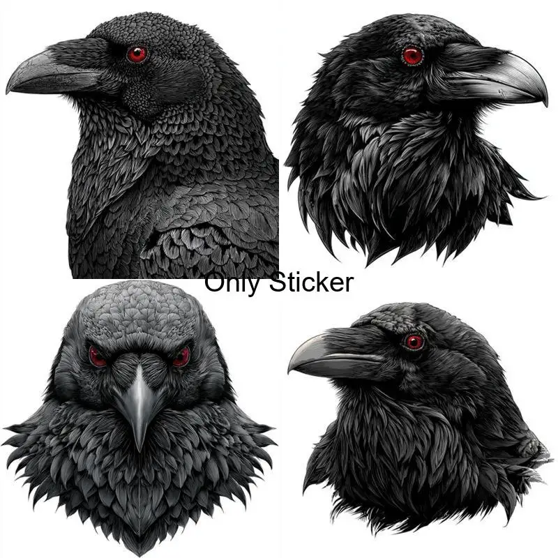 

4Pcs 2D Flat Black Crow Stickers, Double‑Sided Printed Waterproof Vinyl Decals for Car Motorcycle Bumper Fuel Tank Decor