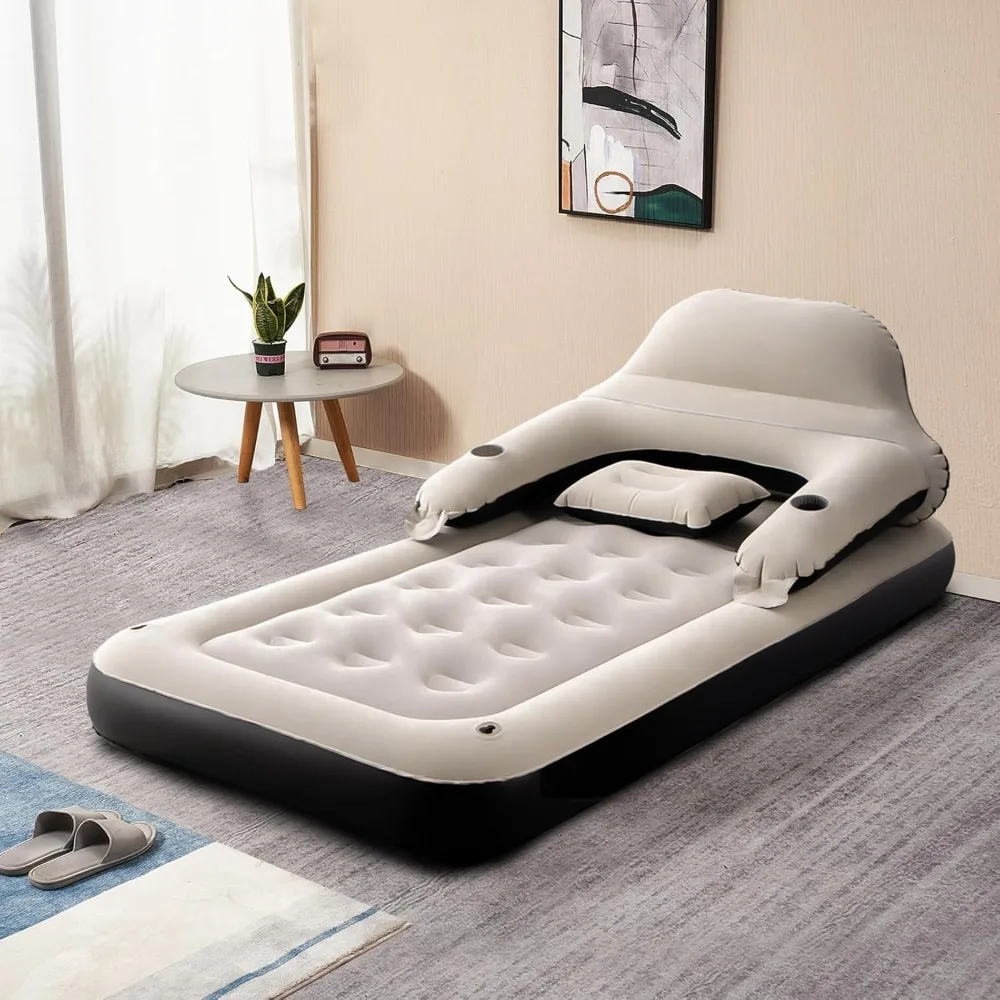 

Double inflatable sofa bed with headboard and pillows, inflatable bed for outdoor overnight stays