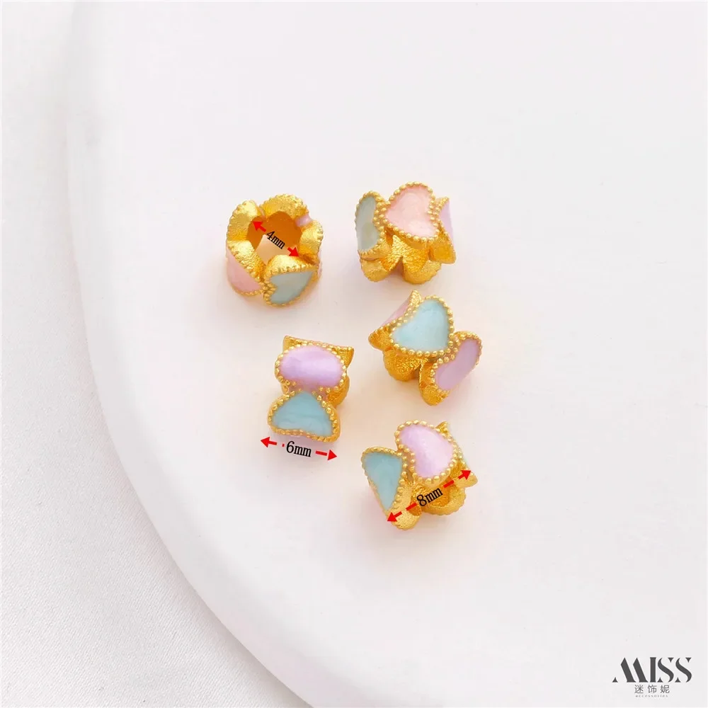 Sand Gold 18K Gold Burning Blue Love Ring Heart To Heart Cloisonne Bead Diy Bracelet Necklace Jewelry Accessories
