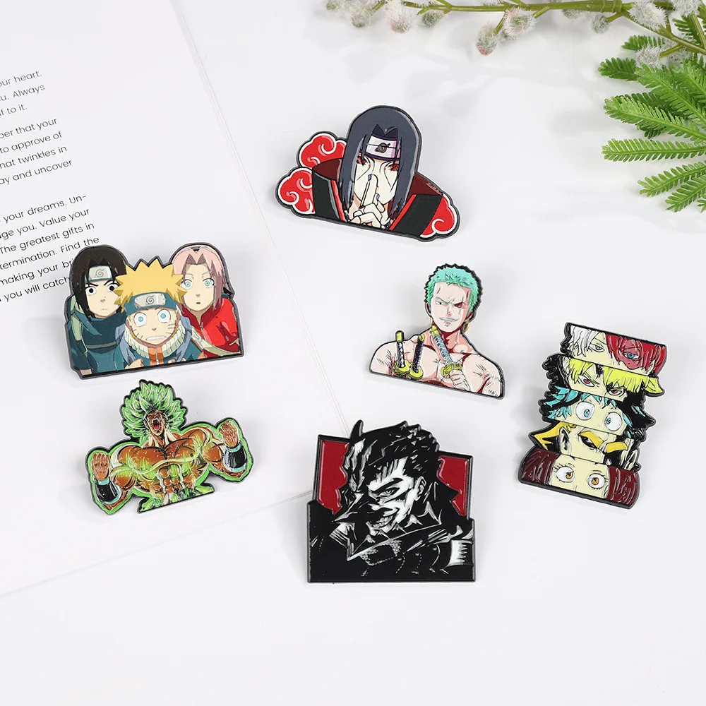 Japanese Anime Enamel Pin One Piece Naruto Dragon Ball Cartoon Figure Metal Brooch Backpack Pin for Man Jewelry Accessory Gift