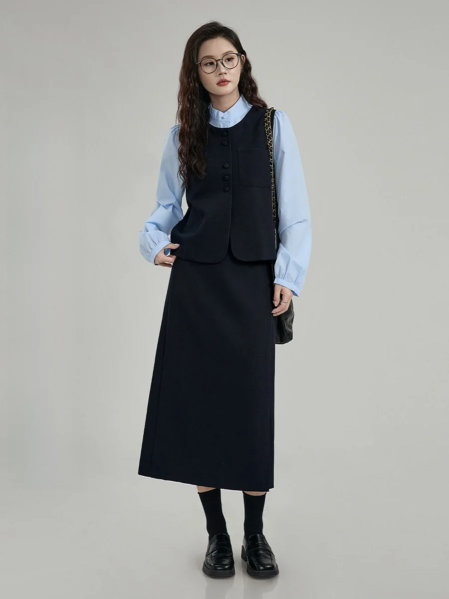 

Женская рубашка HUIXI с эффектом двухслойности, весна 2025, для повседневной носки, в корейском стиле, с пэчворком, длинным рукавом и воротником-стойкой