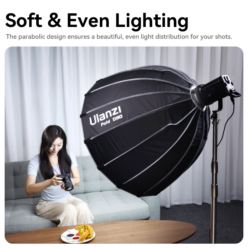 Ulanzi 90cm Foldable Deep Parabola Bowens Mount Softbox with Diffuser Grid Outdoor Softbox for Ulanzi V-Mount Light for Godox