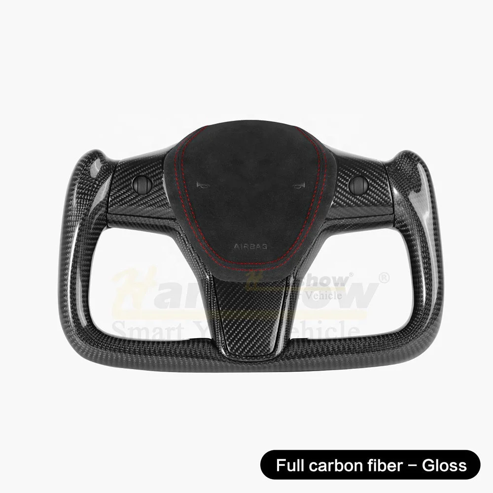 

Hansshow Full Carbon Fiber Heated Yoke Steering Wheel For Tesla Model 3/Y Performance Steering wheels Kit OEM