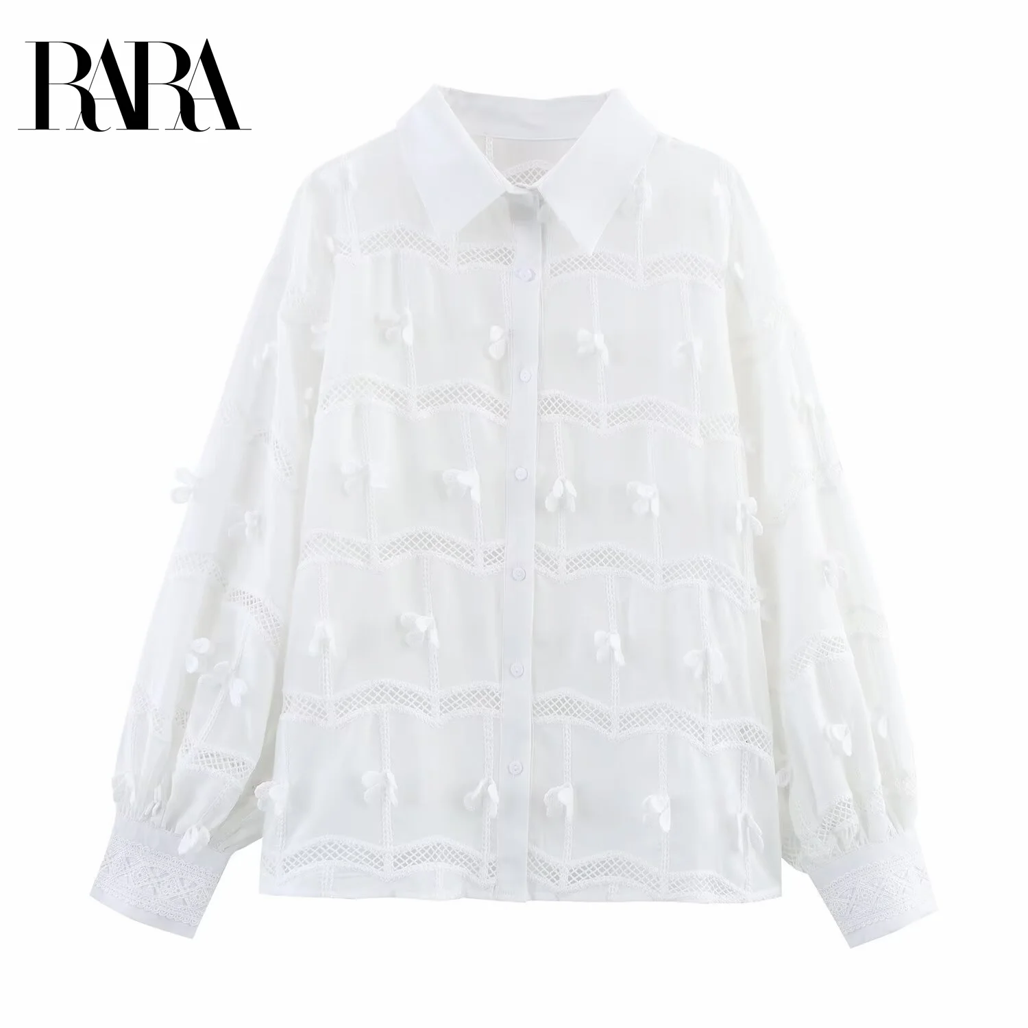 

RARA2025 New Summer Women's Clothing Loose Casual Temperament Simple Fashion Lapel Long Sleeve Hollow Embroidery Shirt