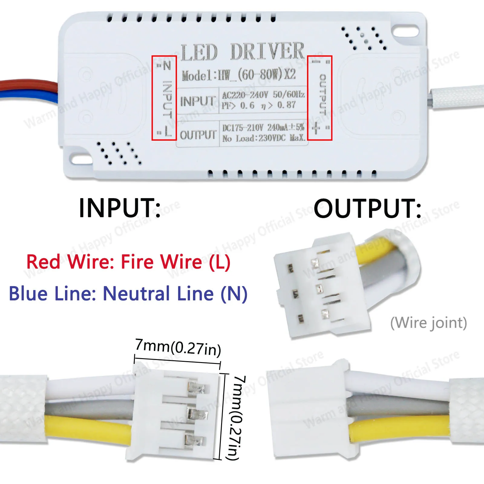 220V LED Dual Color Drive Power Supply 12-40Wx2/36-50Wx2/40-60Wx2/50-72Wx2/60-80Wx2 240mA Household Ceiling Lighting Transformer