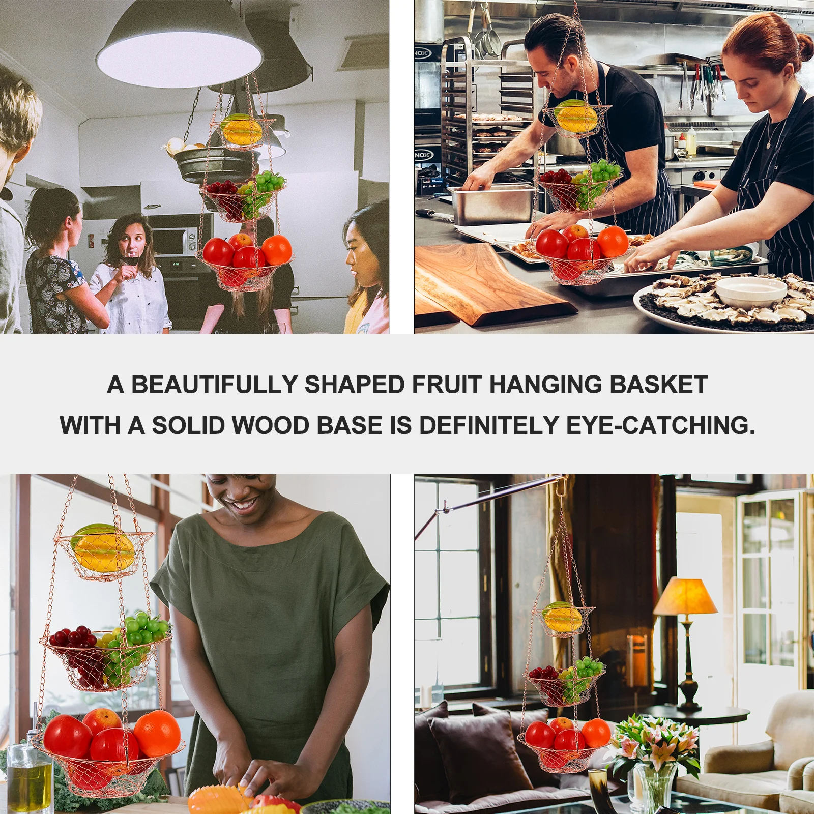 

1 Set 3-Tier Iron Wire Hanging Basket Foldable Fruit Basket Solid Wood Base Multi-Functional Storage Organizer Kitchen Living