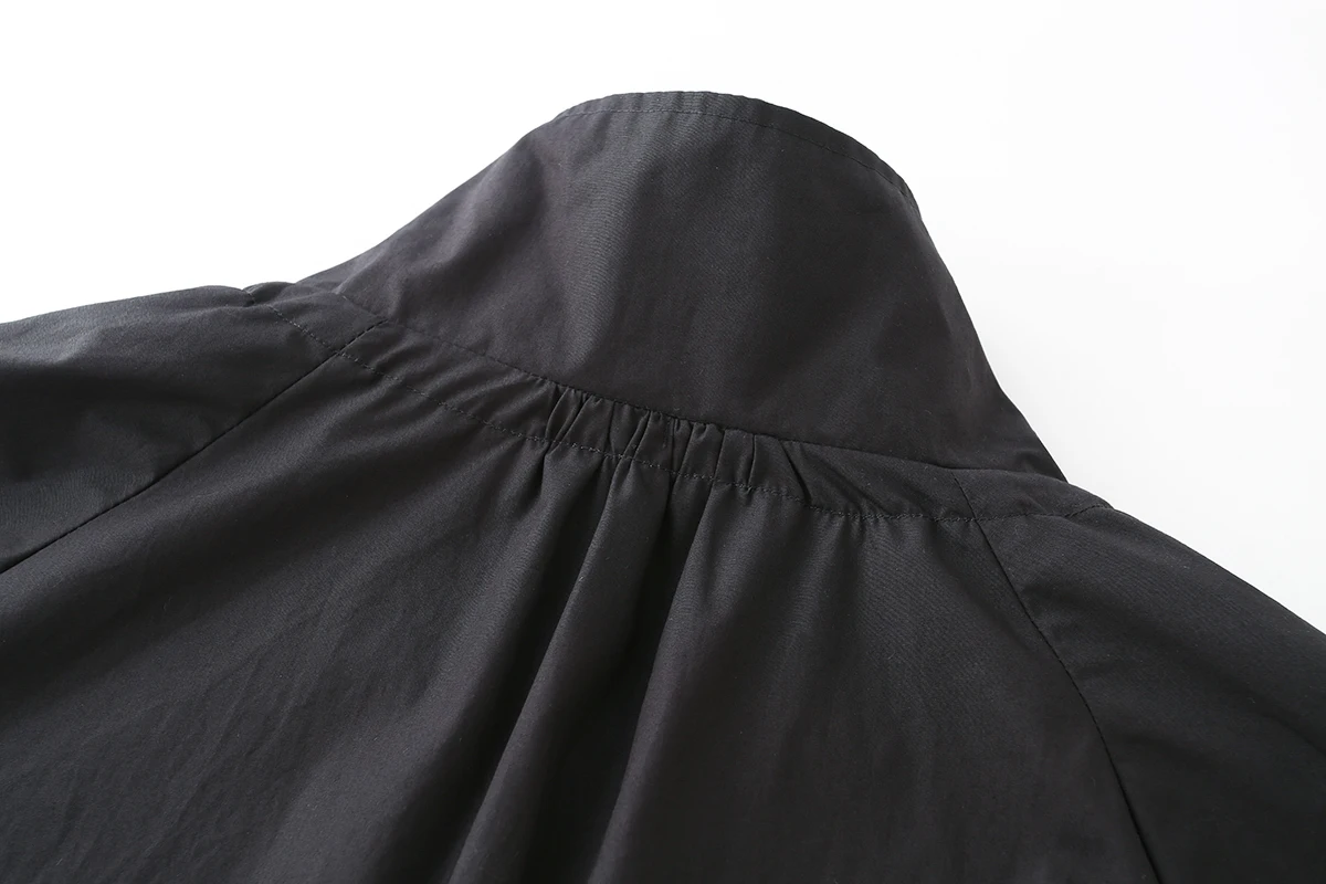 BSAY Damen Stehkragen-Jacke mit Kordelzug am Saum, Knopfverschluss vorne, schrägen Taschen, langen Ärmeln, lässiger Streetwear-Mantel für Damen. – Detail 6