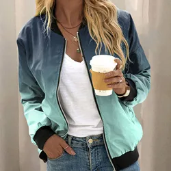 Women's Baseball Jacket Vintage  Print Cropped Bomber Jackets Lightweight Slim Fit Zip Up Outerwear Spring Short Coats