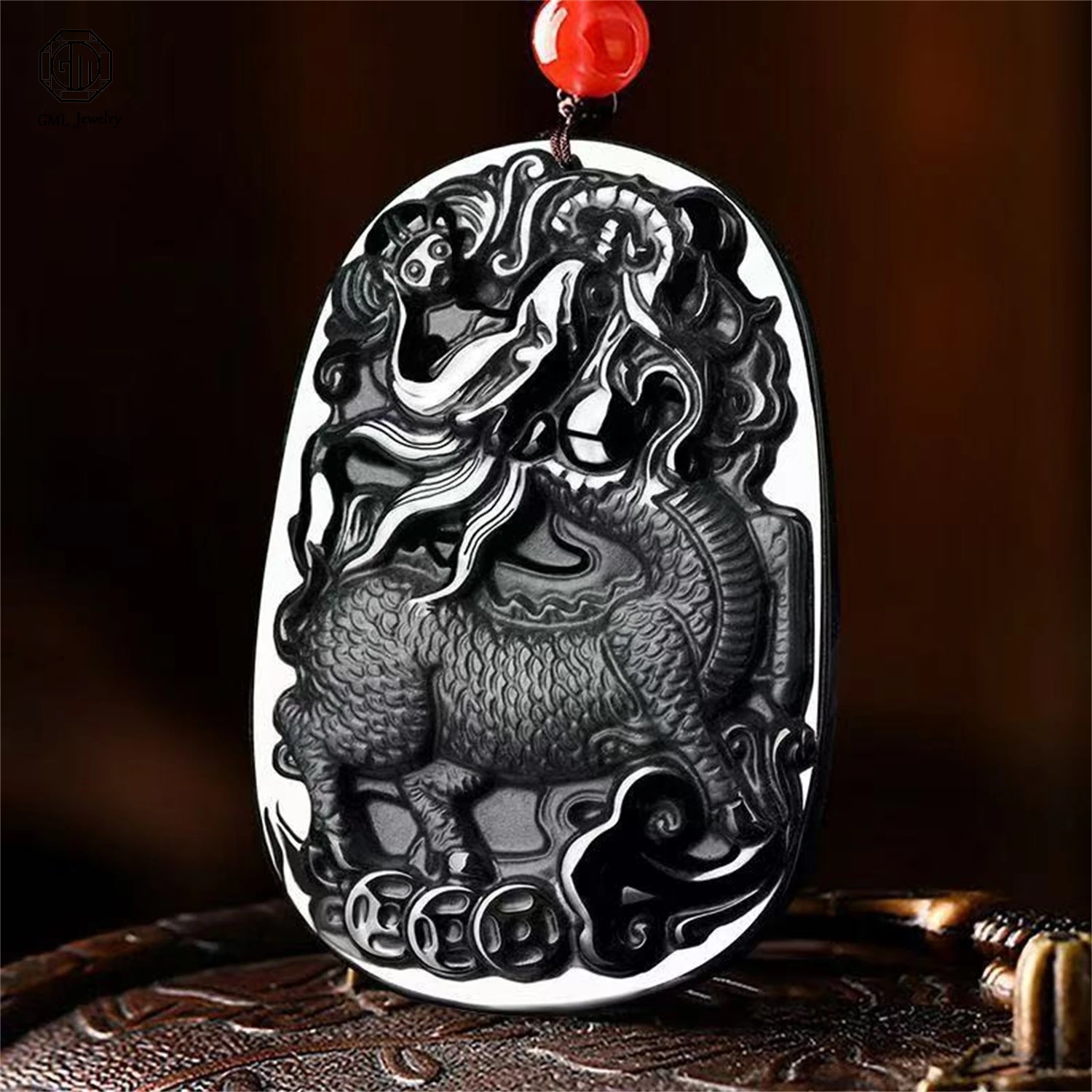 Natural Grade A Jadeite Black Jade Kylin Blessing Ice Pendant Unisex Men Women Gemstone Necklace Jadeite Dragon Jewelry Gift